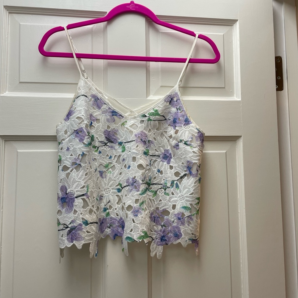 ASTR White and Purple Floral Spaghetti Strap Top size XS